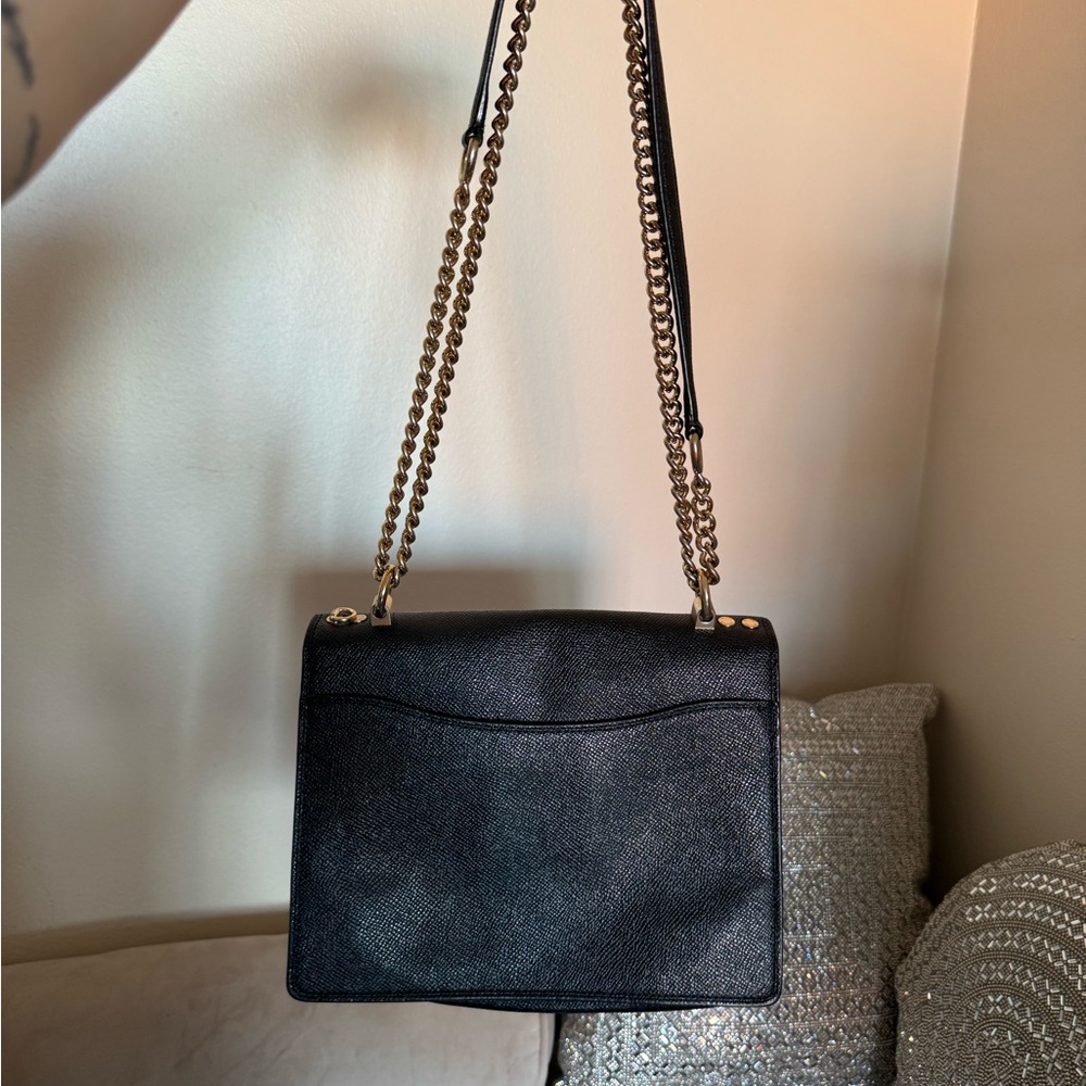 Coach Black Leather Crossbody with Gold Chain Strap - Picture 5 of 13